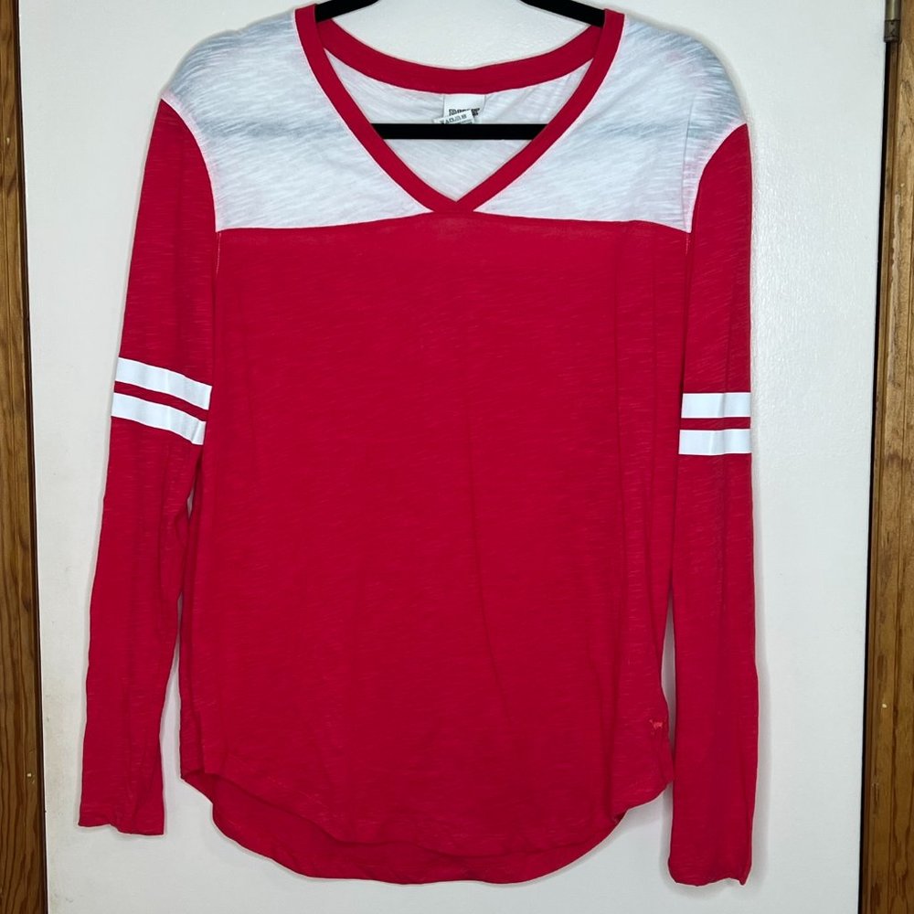 Small PINK Victorias Secret Long Sleeve V Neck Red White NEVER WORN